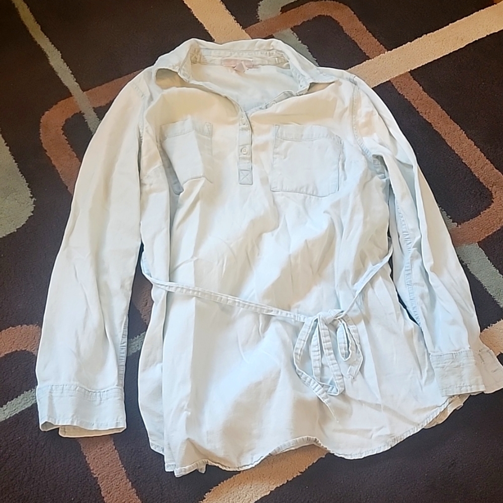 Medium denim maternity button up
